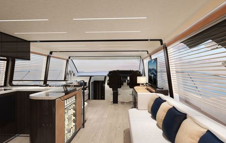 The contemporary interior of a Fairline yacht for sale