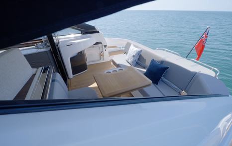 View of the Fairline Targa 47 GT cockpit from the opening side window