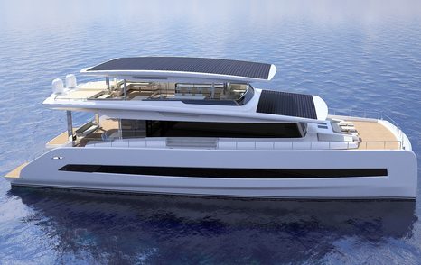 Rendering of Silent 80 Open catamaran at anchor