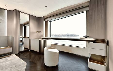 Rendering of Maiora M|38 superyacht mastre cabin desk area