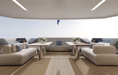 Rendering of Bering 110 Explorer Yacht aft seating area 