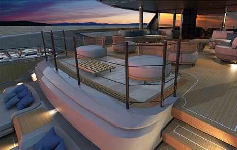 Movable floor of pool showing deck area and table and chairs on Baglietto T52 superyacht