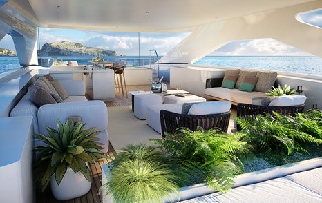 Furniture on covered deck of Heesen superyacht Project Apollo