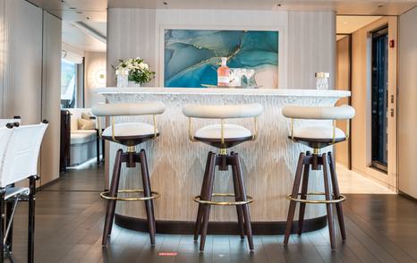 A close up shot of inviting bar area on superyacht M