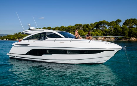 Fairline Targa 45 Open motor yacht at anchor 