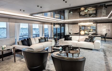 Large leather chairs and sofa in salon of Numarine 37XP