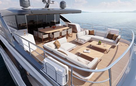 Princess X90 flybridge yacht flybridge aft deck lounge 