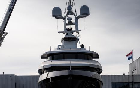 Feadship explorer yacht SHINKAI moving from outfitting shed