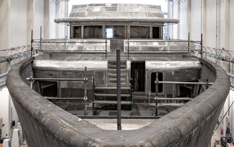 Foredeck shot of Superyacht Cerulean (Project Thunderball) under construction 