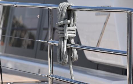 mooring line neatly stowed on deck