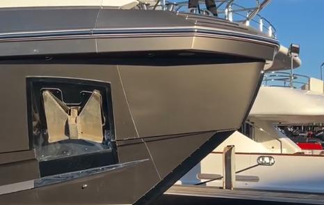 Azimut motor yacht Lance East at shipyard close up of anchor 