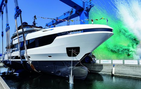 Superyacht Lulus at launch with confetti in background 