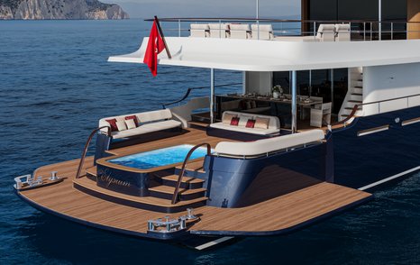 Rendering of Numarine 39MXPC superyacht aft with infinity pool and extended sides 