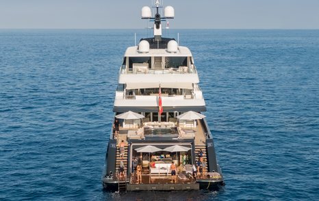 Stern view of LOON showcasing her expansive deck spaces