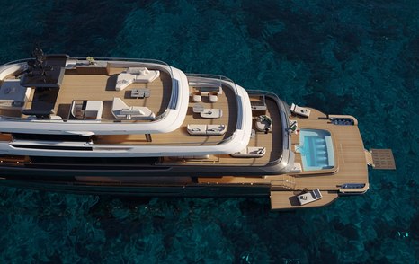 Maiora Supernova 50 aerial rendering of aft decks