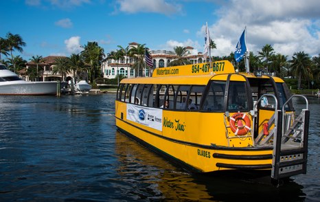 Overview of a water taxi at the Fort Lauderdale International Boat Show