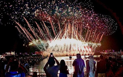 Fireworks lighting the sky at Qatar Boat Show