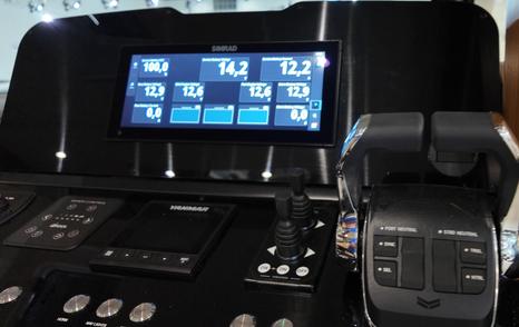 Greenline 42 helm with Simrad MFD screen and electronic throttle controls