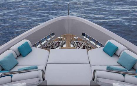 Sanlorenzo SD96 motor yacht foredeck with sunpads 