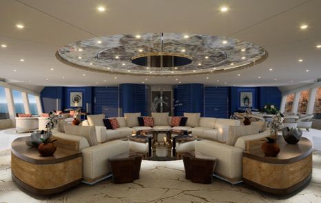 Rendering of elegant dining area on Superyacht concept EMIR