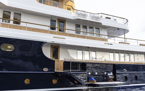 View of sides of explorer yacht Blue II