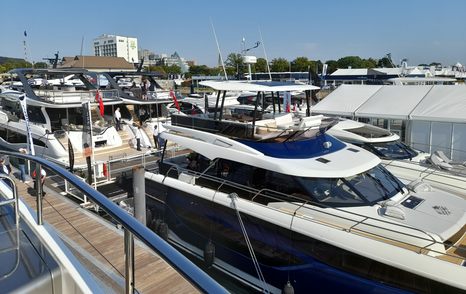 Motor yachts berthed at the Southampton International Boat Show