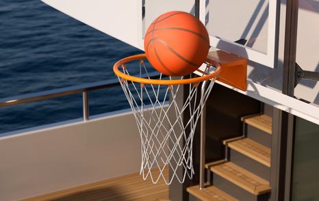 Rendering of Superyacht Sea Rover basketball in hoop on aft deck 
