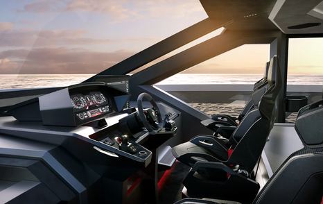 Rendering of helm station on board Tecnomar Lamborghini 101motor yacht