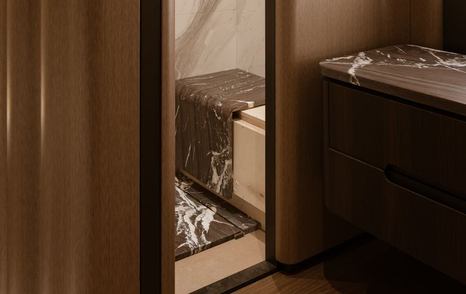 Sirena 42M interior under construction with marble detailing