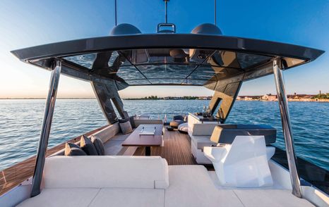 Ferretti 670 flybridge offers ample seating and panoramic views when cruising