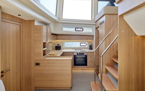 Omikron OT-60 motor yacht lower saloon galley