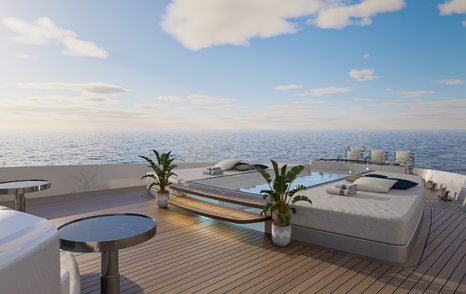 Sunpads and pool on outdoor decking of Atlantique 43