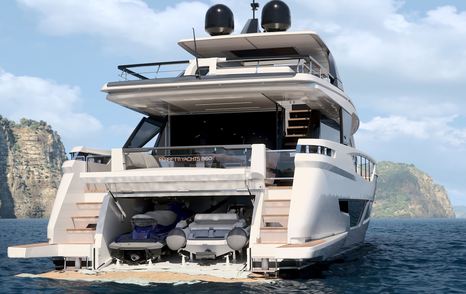 Rendering of aft view of Ferretti Yachts 860