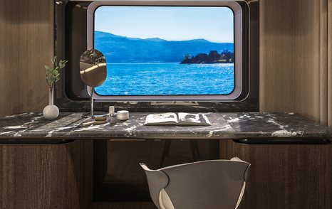 Rendering of Sirena 42M Superyacht master cabin vanity area 