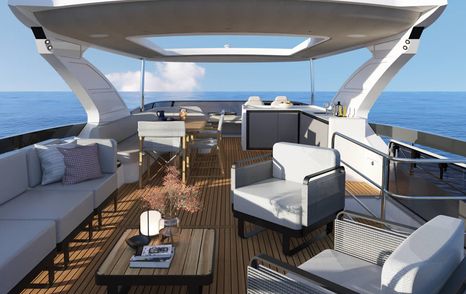 Rendering of Absolute 70 FLY Boat seating and helm station