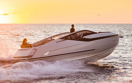 Fairline F//LINE33 at dusk on water