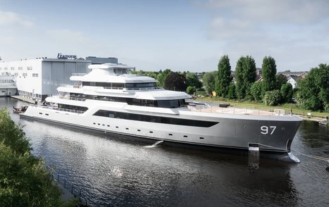 Superyacht outside shipyard 