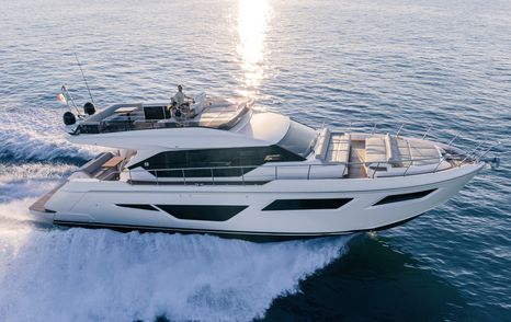 Ferretti 580 motor yacht under way 