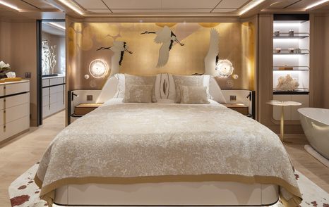  Cantiere delle Marche yacht Haze² master cabin with geese wallpaper 