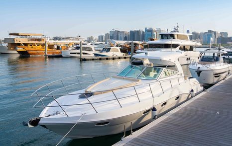 Motor yachts berthed at the Qatar Boat Show