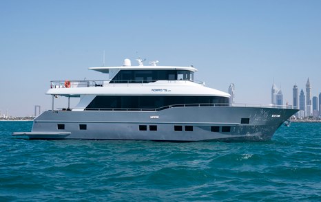 Nomad 75 motor yacht under way 