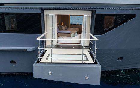 Expedition yacht M's master cabin fold down balcony