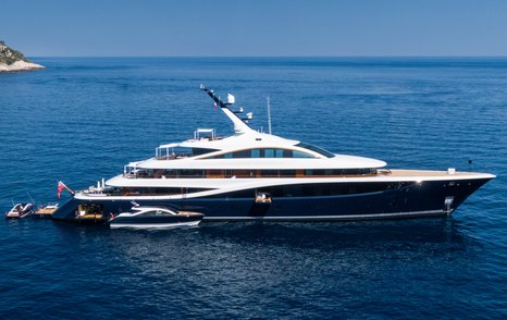 Feadship superyacht Faith at anchor side view 