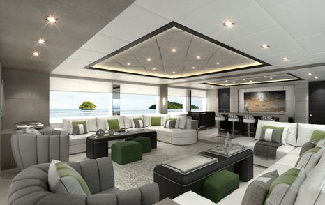 Skylounge on Majesty 175 with lots of comfortable seating and large windows