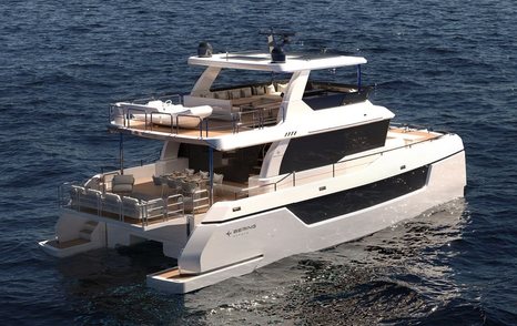 Rendering of Bering BC60 catamaran under way 