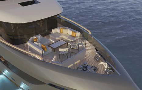 Rendering of Bearing 130 Superyacht foredeck with seating 