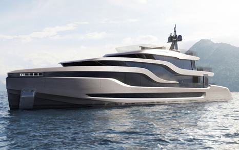 Amer 42A explorer yacht at anchor bow view 