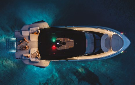 Icona 70 yacht at anchor aerial view 