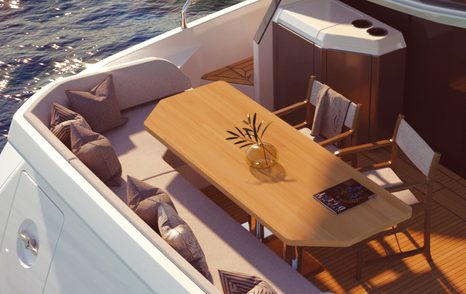 Outdoor seating and table on Azimut 53