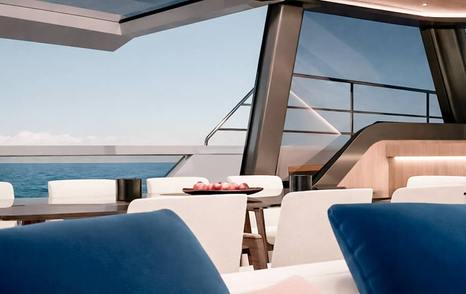 Close up of Rendering of Fountaine Pajot FPY120 catamaran exterior seating